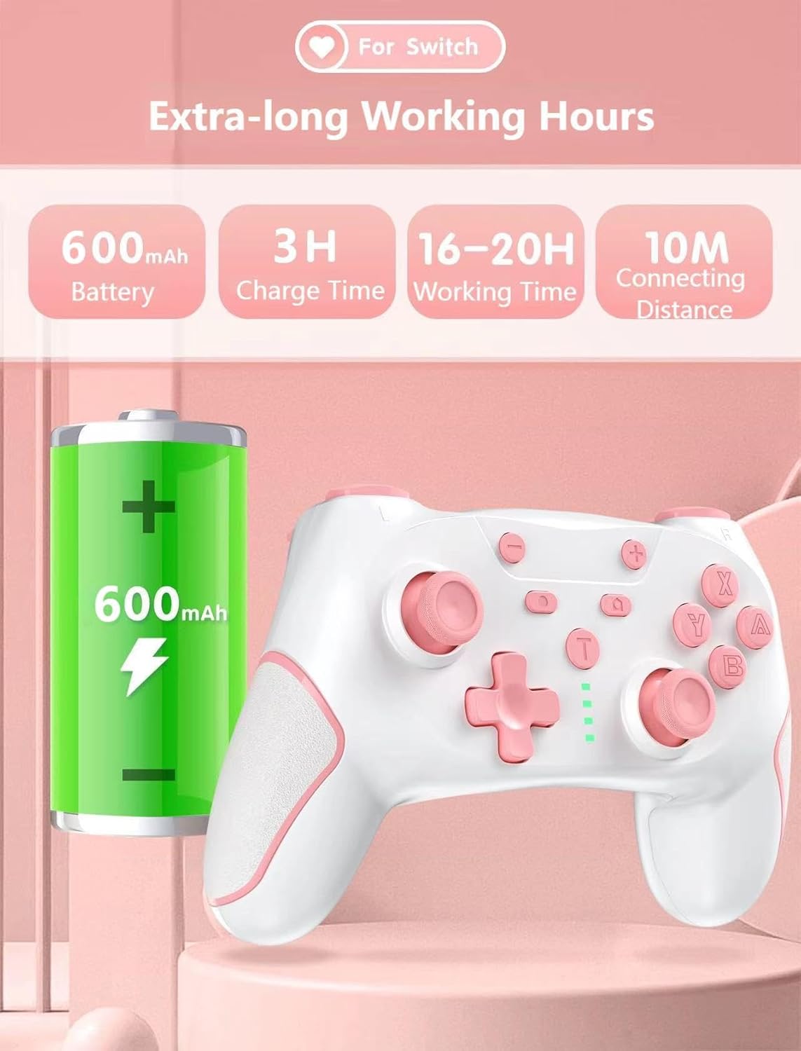 Matbip Wireless Pro Controller for Switch/Switch 2/Switch Lite/Switch OLED, wireless controller for switch with 2 back buttons, 3-level TURBO adjustable (Pink)