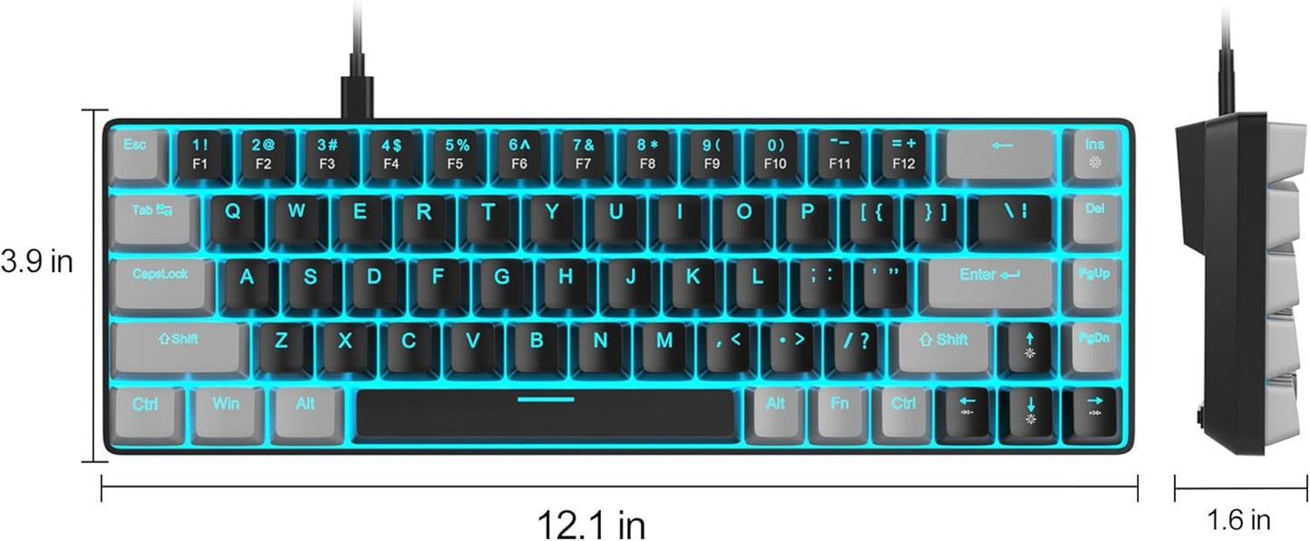 MageGee Portable 60% Mechanical Gaming Keyboard, MK-Box LED Backlit Compact 68 Keys Mini Wired Office Keyboard with Red Switch for Windows Laptop PC Mac - Black/Grey