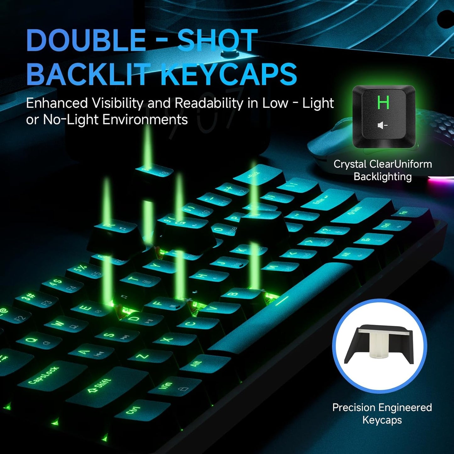 TMKB T61SE 60% Mechanical Gaming Keyboard, Linear Red Switch, LED Backlit, Double-Shot keycap, Anti-Ghosting, Detachable USB-C, Wired Computer Keyboard for Windows Laptop PC Gamer Typist, Black