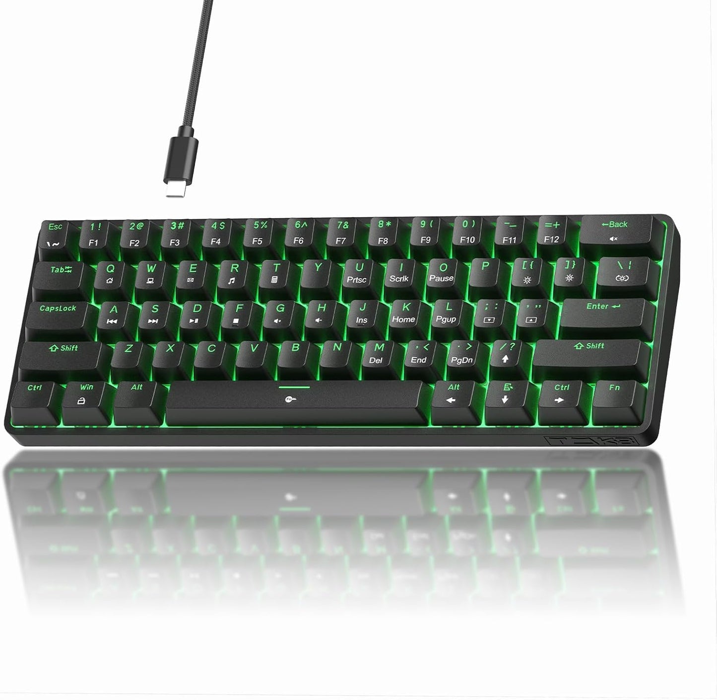 TMKB T61SE 60% Mechanical Gaming Keyboard, Linear Red Switch, LED Backlit, Double-Shot keycap, Anti-Ghosting, Detachable USB-C, Wired Computer Keyboard for Windows Laptop PC Gamer Typist, Black