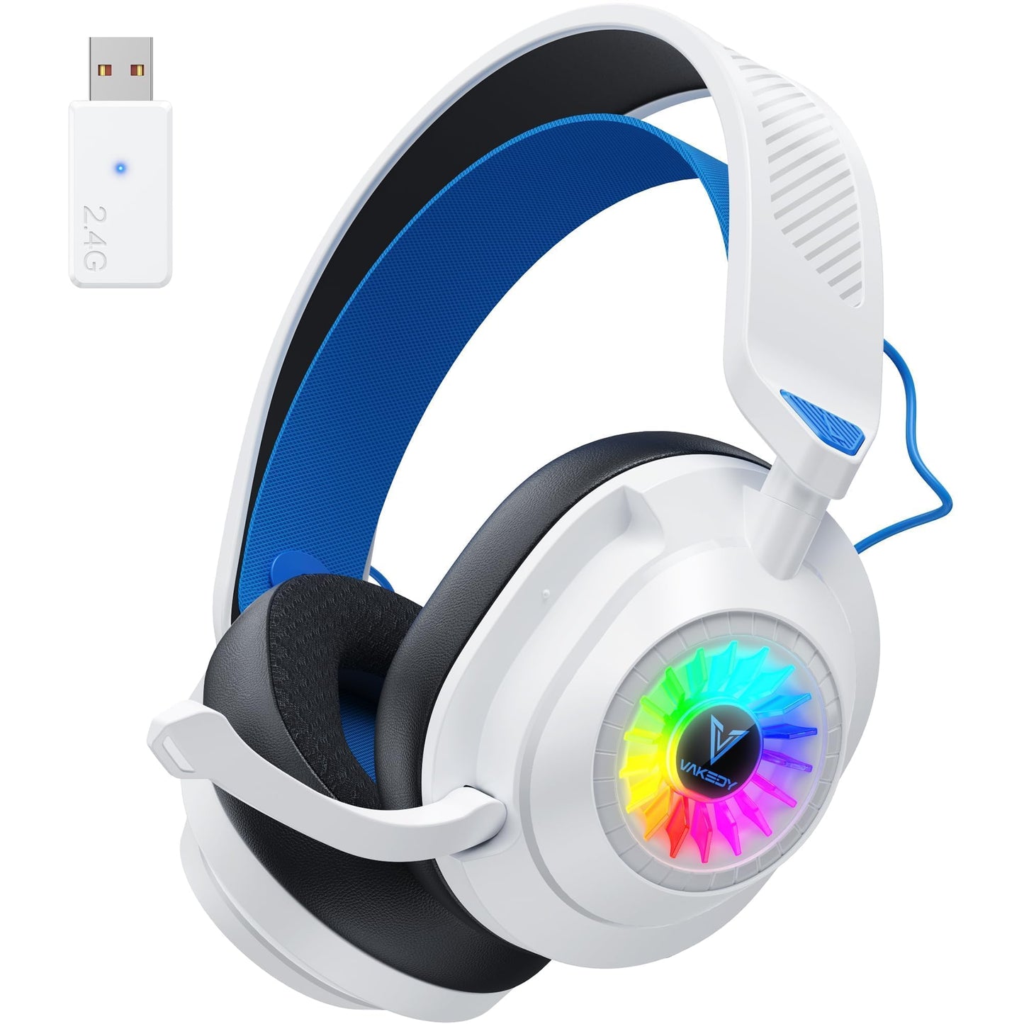 HW10 Wireless Gaming Headset for PS5,PS4,PC,2.4GHz Bluetooth Gaming Headphones with Noise Cancelling Microphone,50Hr Battery Gamer Headset for Switch, Laptop,Mobile,Mac,Cool RGB (Black/Green)