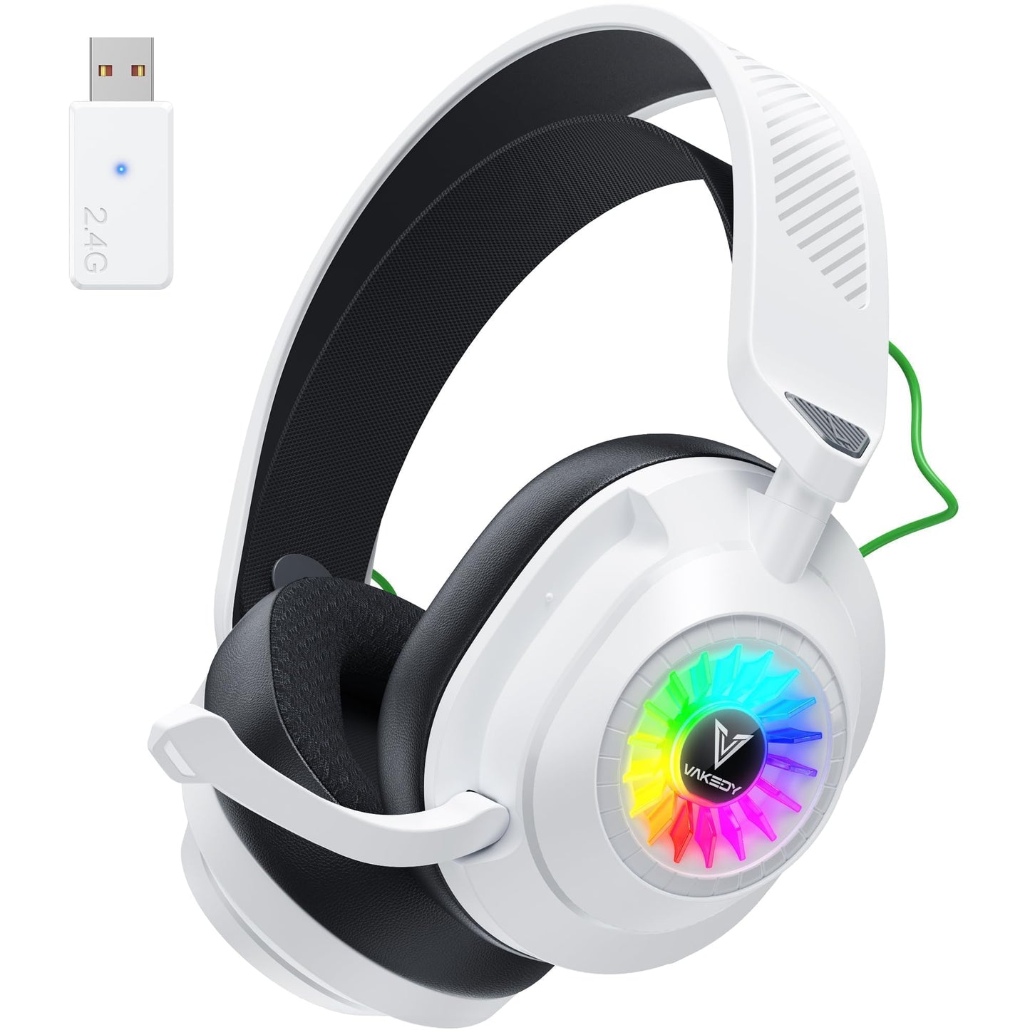 HW10 Wireless Gaming Headset for PS5,PS4,PC,2.4GHz Bluetooth Gaming Headphones with Noise Cancelling Microphone,50Hr Battery Gamer Headset for Switch, Laptop,Mobile,Mac,Cool RGB (Black/Green)