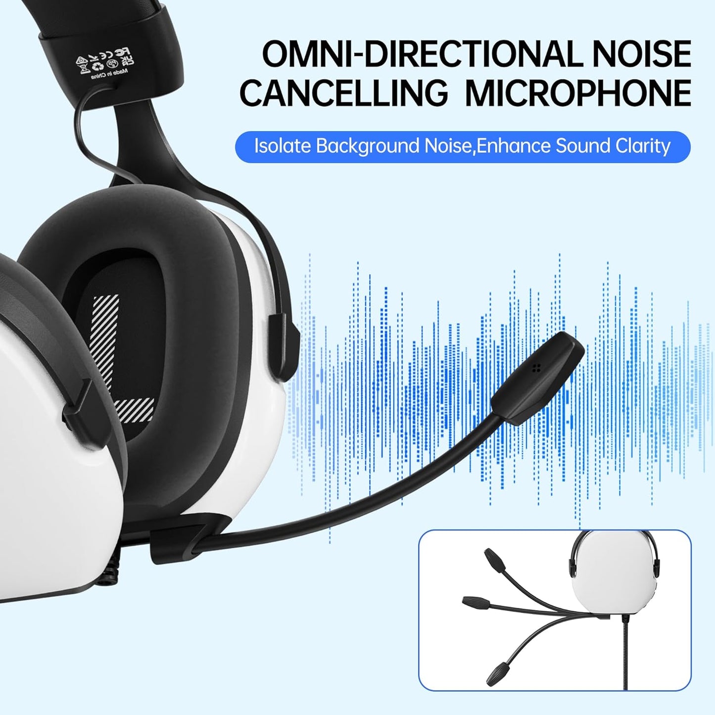Gaming Headsets with Mic for Xbox,PS4,PS5,Switch,PC,7.1 Surround Sound Gmaing Headphones with Noise Cancelling Microphone,50MM Dynamic Drivers, 3.5MM Audio Jack-White