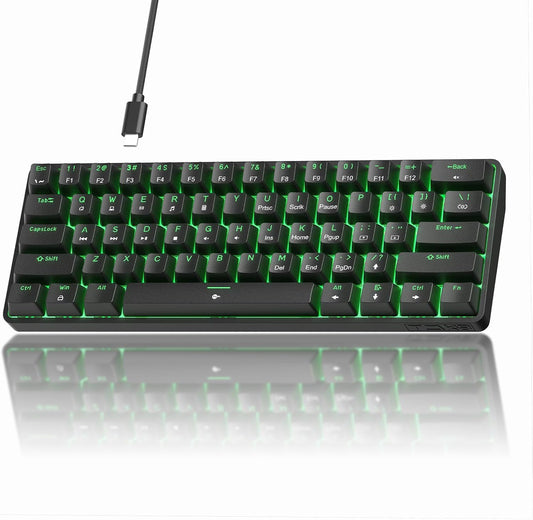 TMKB T61SE 60% Mechanical Gaming Keyboard, Linear Red Switch, LED Backlit, Double-Shot keycap, Anti-Ghosting, Detachable USB-C, Wired Computer Keyboard for Windows Laptop PC Gamer Typist, Black