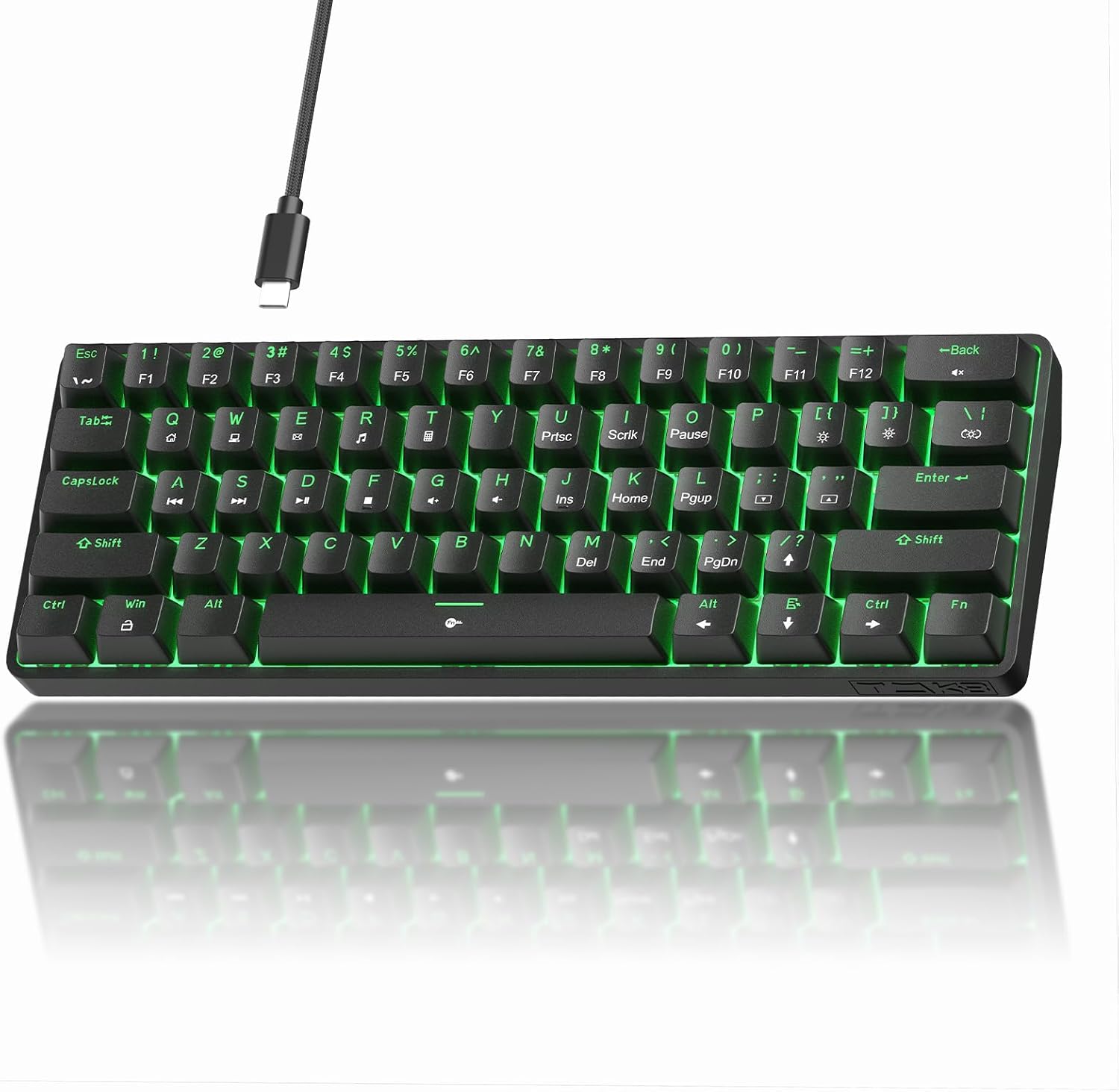 TMKB T61SE 60% Mechanical Gaming Keyboard, Linear Red Switch, LED Backlit, Double-Shot keycap, Anti-Ghosting, Detachable USB-C, Wired Computer Keyboard for Windows Laptop PC Gamer Typist, Black