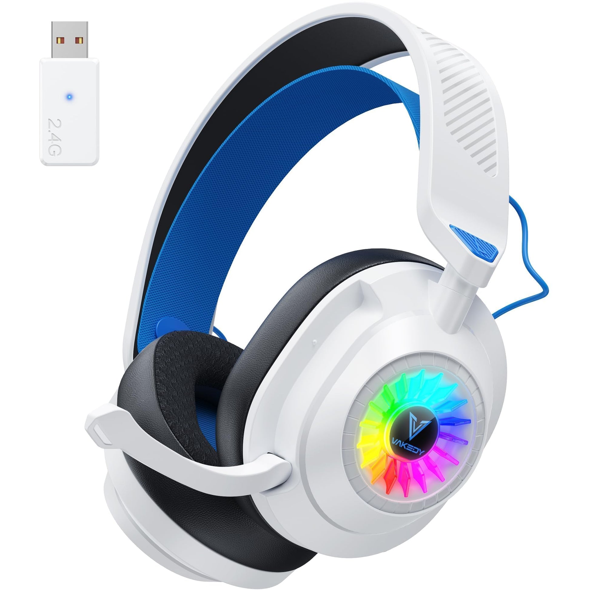 HW10 Wireless Gaming Headset for PS5,PS4,PC,2.4GHz Bluetooth Gaming Headphones with Noise Cancelling Microphone,50Hr Battery Gamer Headset for Switch, Laptop,Mobile,Mac,Cool RGB (Black/Green)