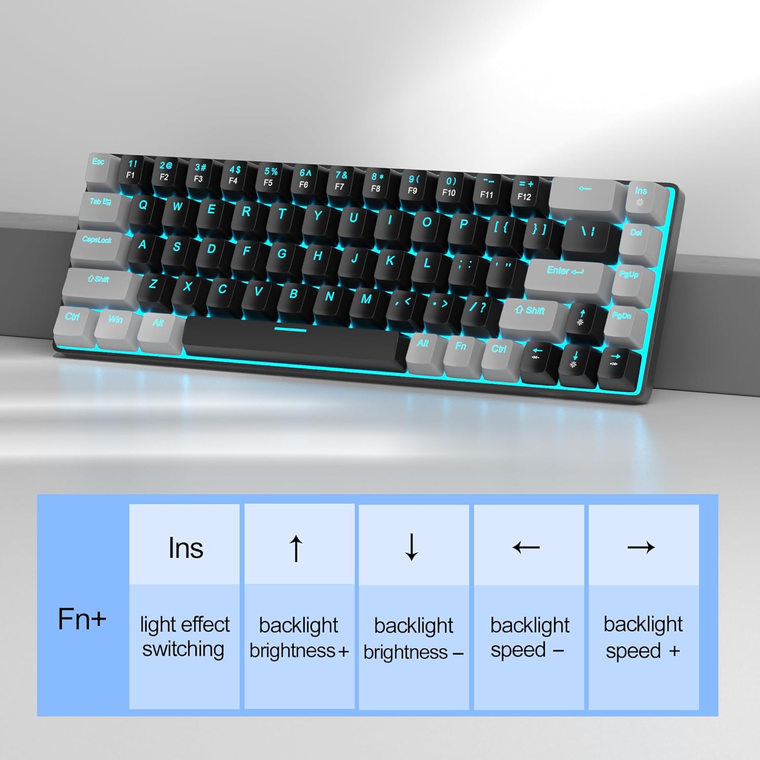 MageGee Portable 60% Mechanical Gaming Keyboard, MK-Box LED Backlit Compact 68 Keys Mini Wired Office Keyboard with Red Switch for Windows Laptop PC Mac - Black/Grey