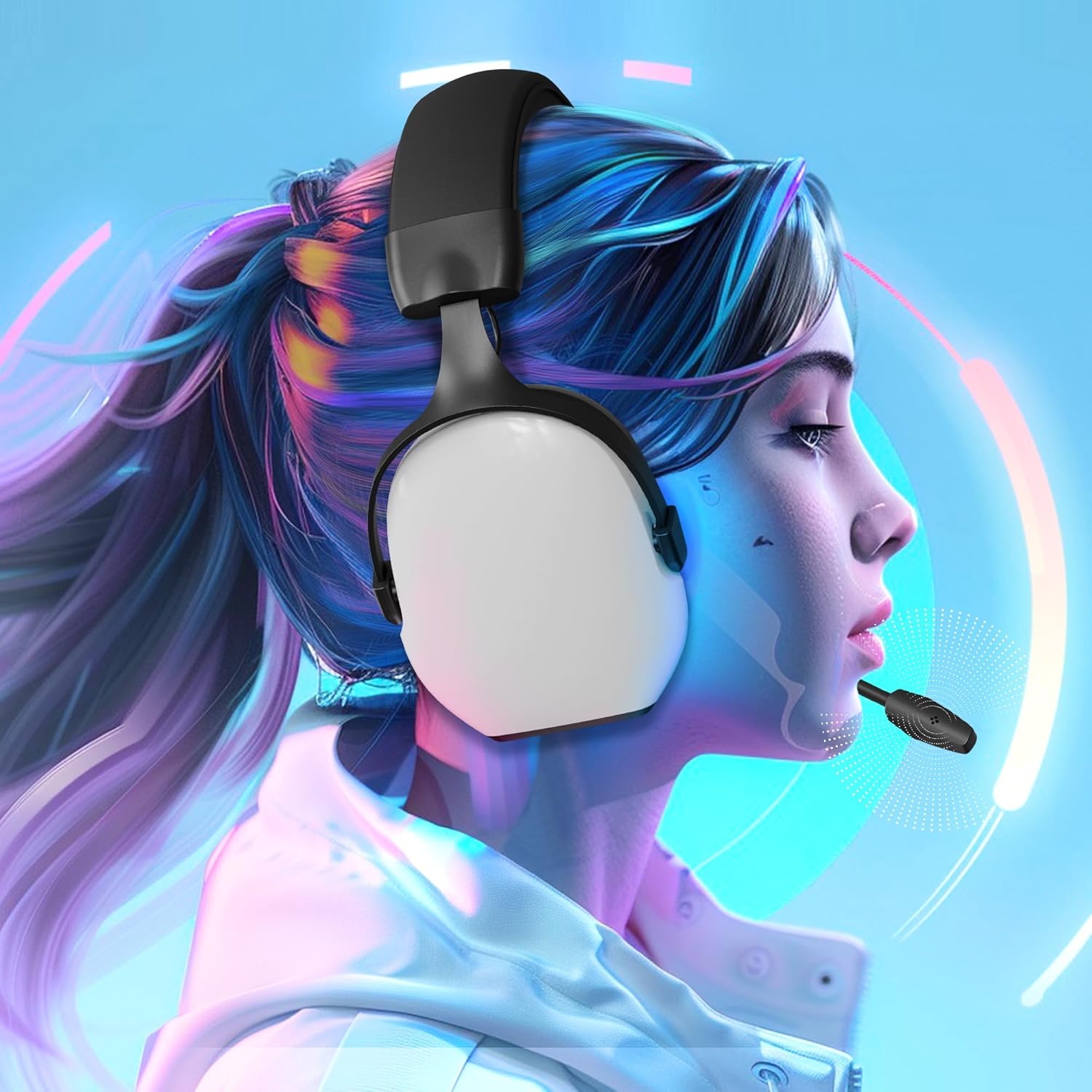 Gaming Headsets with Mic for Xbox,PS4,PS5,Switch,PC,7.1 Surround Sound Gmaing Headphones with Noise Cancelling Microphone,50MM Dynamic Drivers, 3.5MM Audio Jack-White